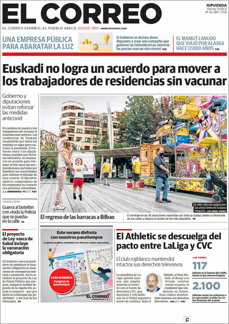 Portada de El Correo - Guipuzcoa (Espa&ntilde;a)