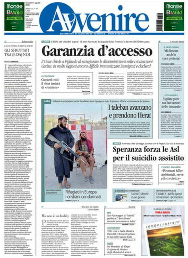 Portada de Avvenire (Italia)