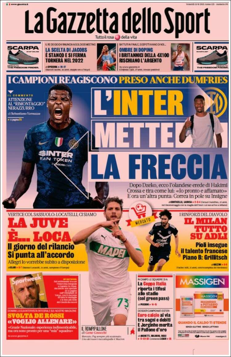 Portada de La Gazzetta dello Sport (Italia)
