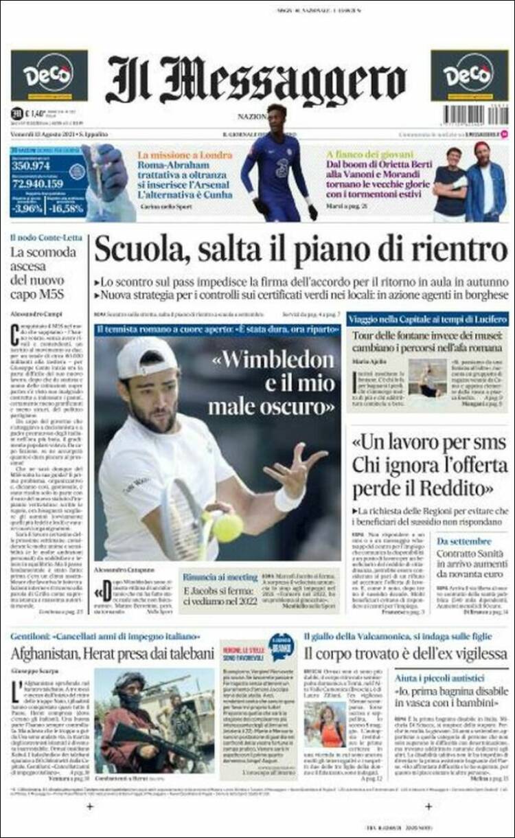 Portada de Il Messaggero (Italia)