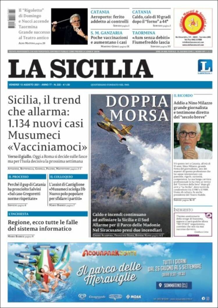 Portada de La Sicilia (Italia)