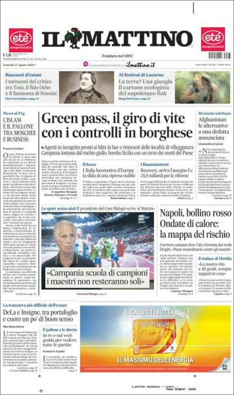 Portada de Il Mattino (Italia)