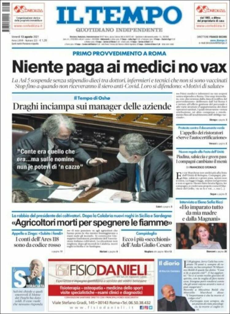 Portada de Il Tempo (Italia)