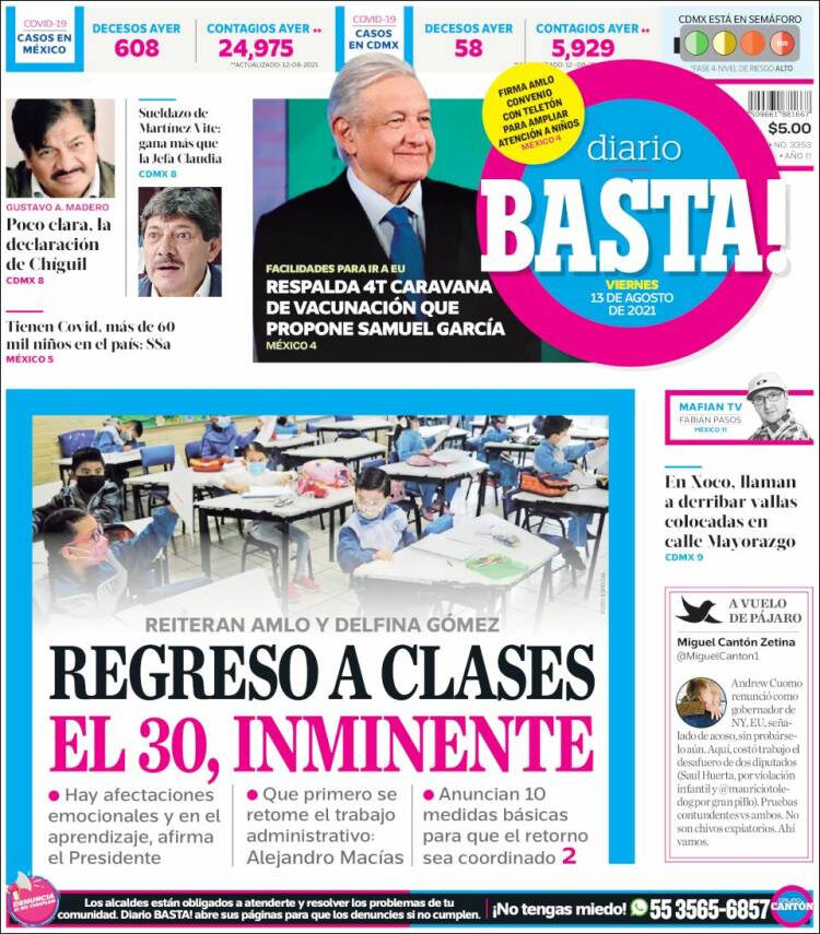 Portada de Diario Basta (Mexique)