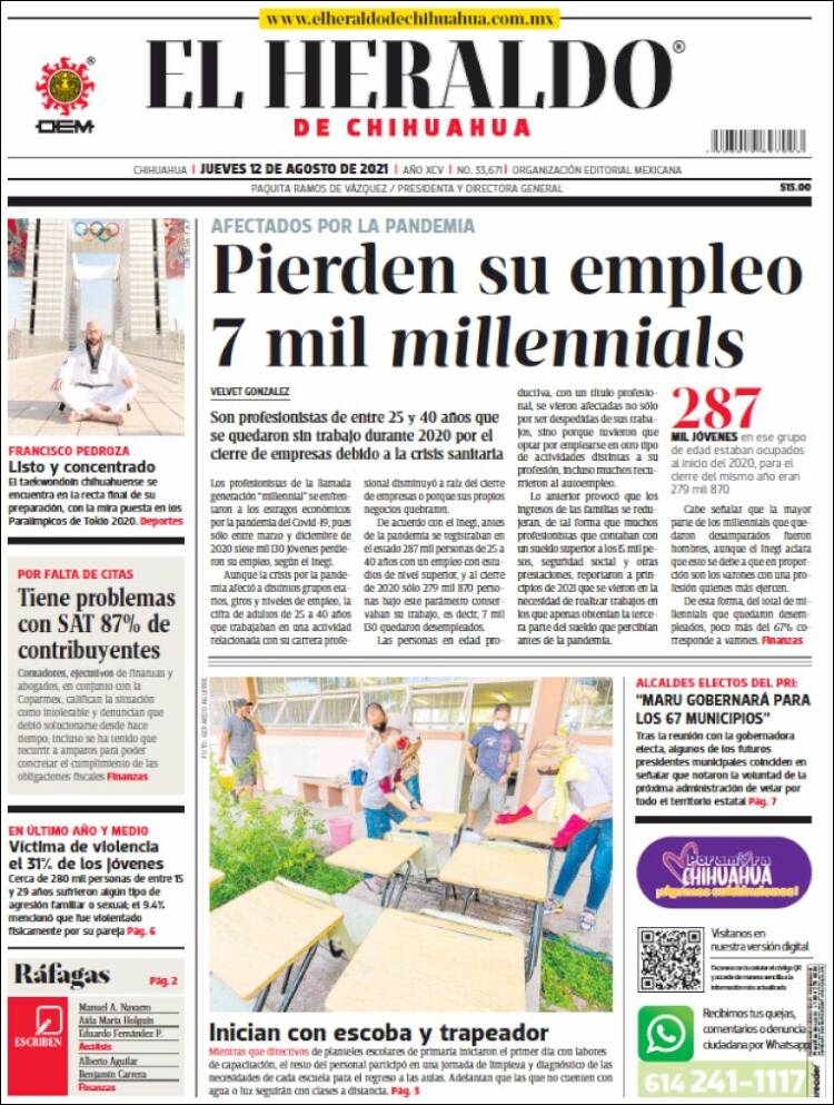 Portada de El Heraldo de Chihuahua (Mexique)