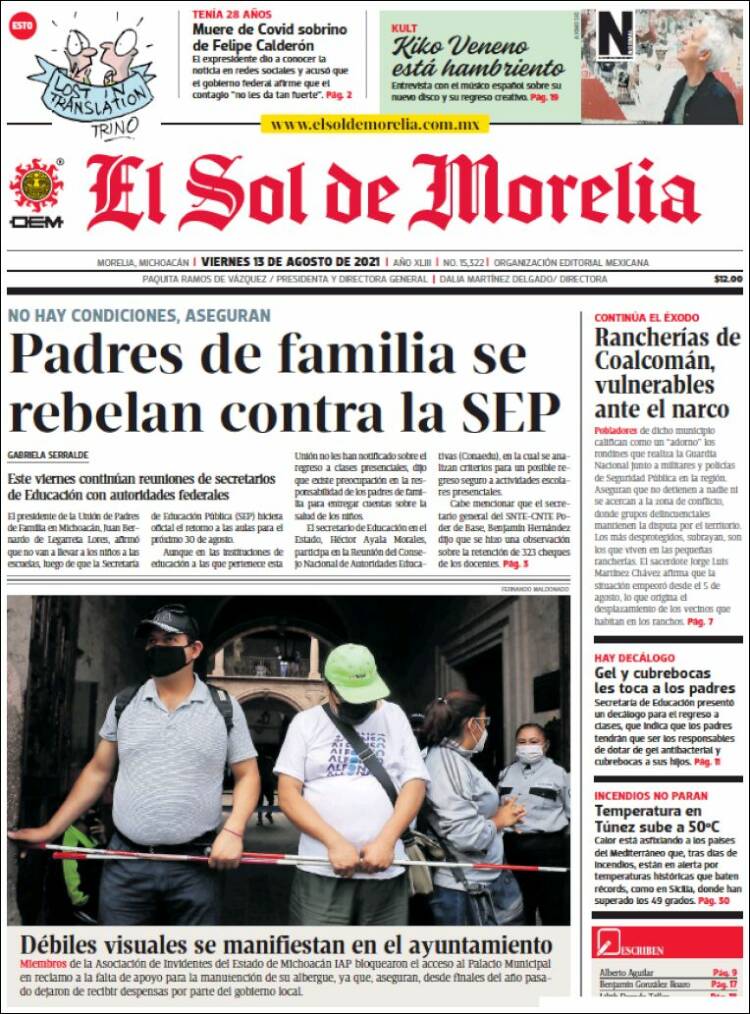 Portada de El Sol de Morelia (México)