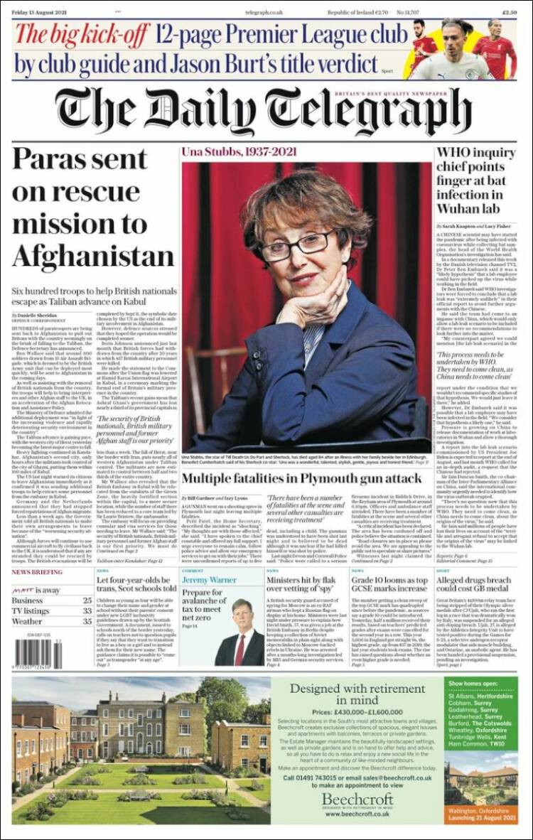 Portada de Daily Telegraph (Reino Unido)