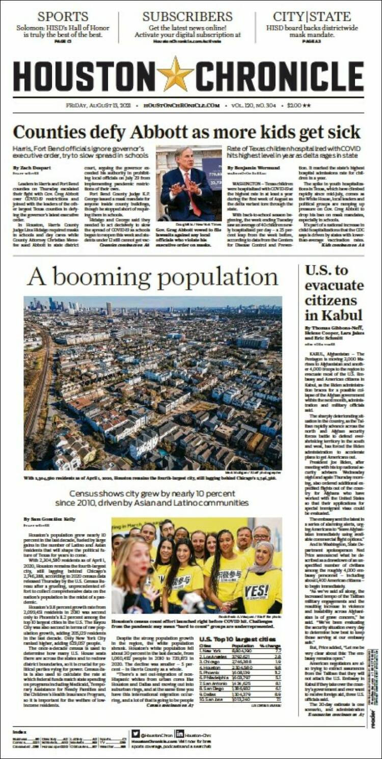 Portada de Houston Chronicle (États-Unis)