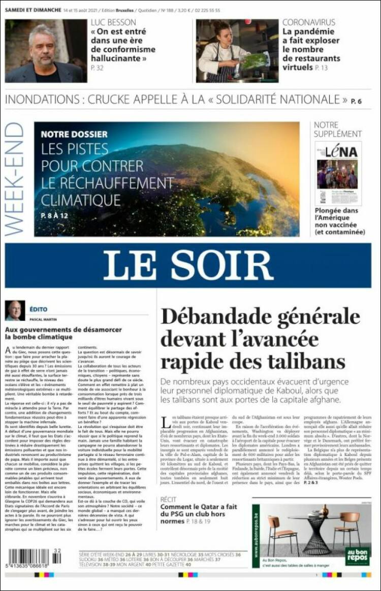 Portada de Le Soir (B&eacute;lgica)