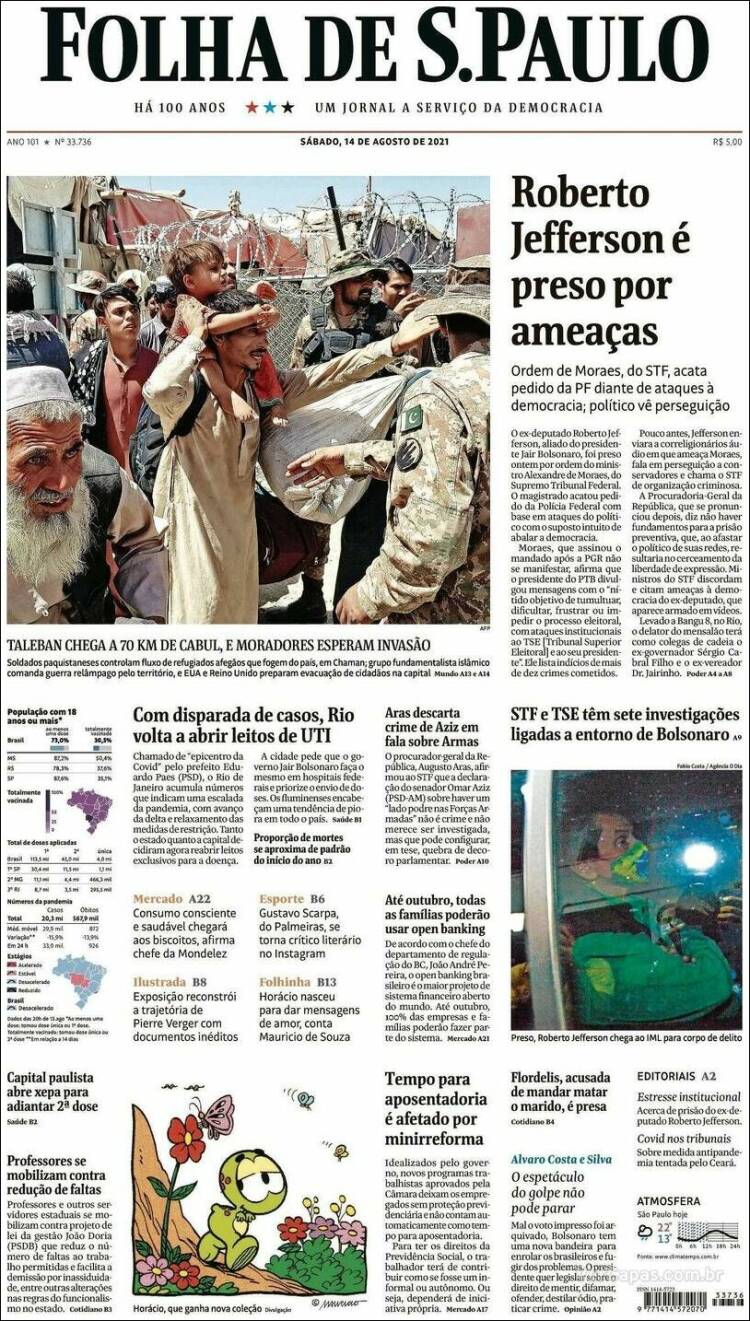 Portada de Folha de São Paulo (Brasil)