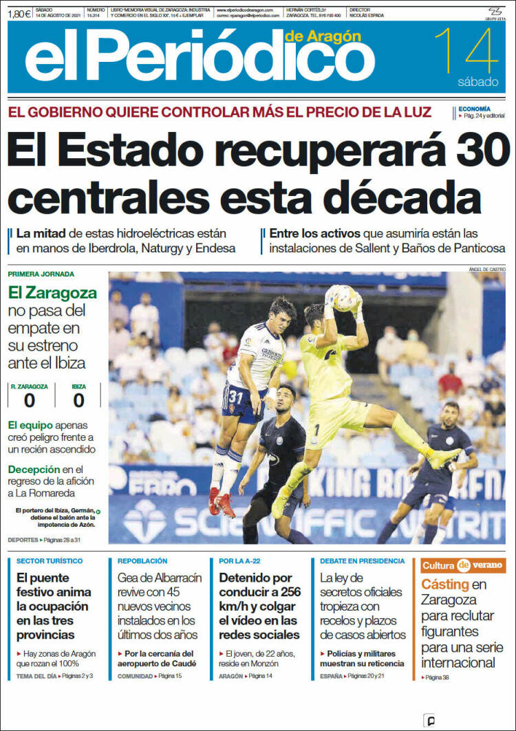 Portada de El Periódico de Aragón (España)