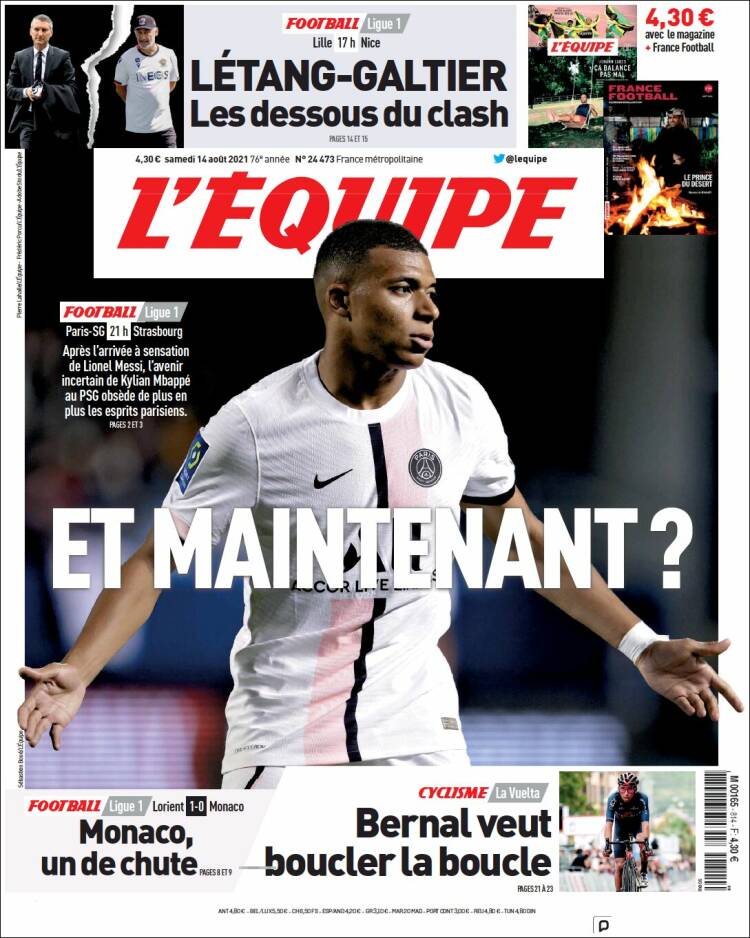 Portada de L'Equipe (Francia)