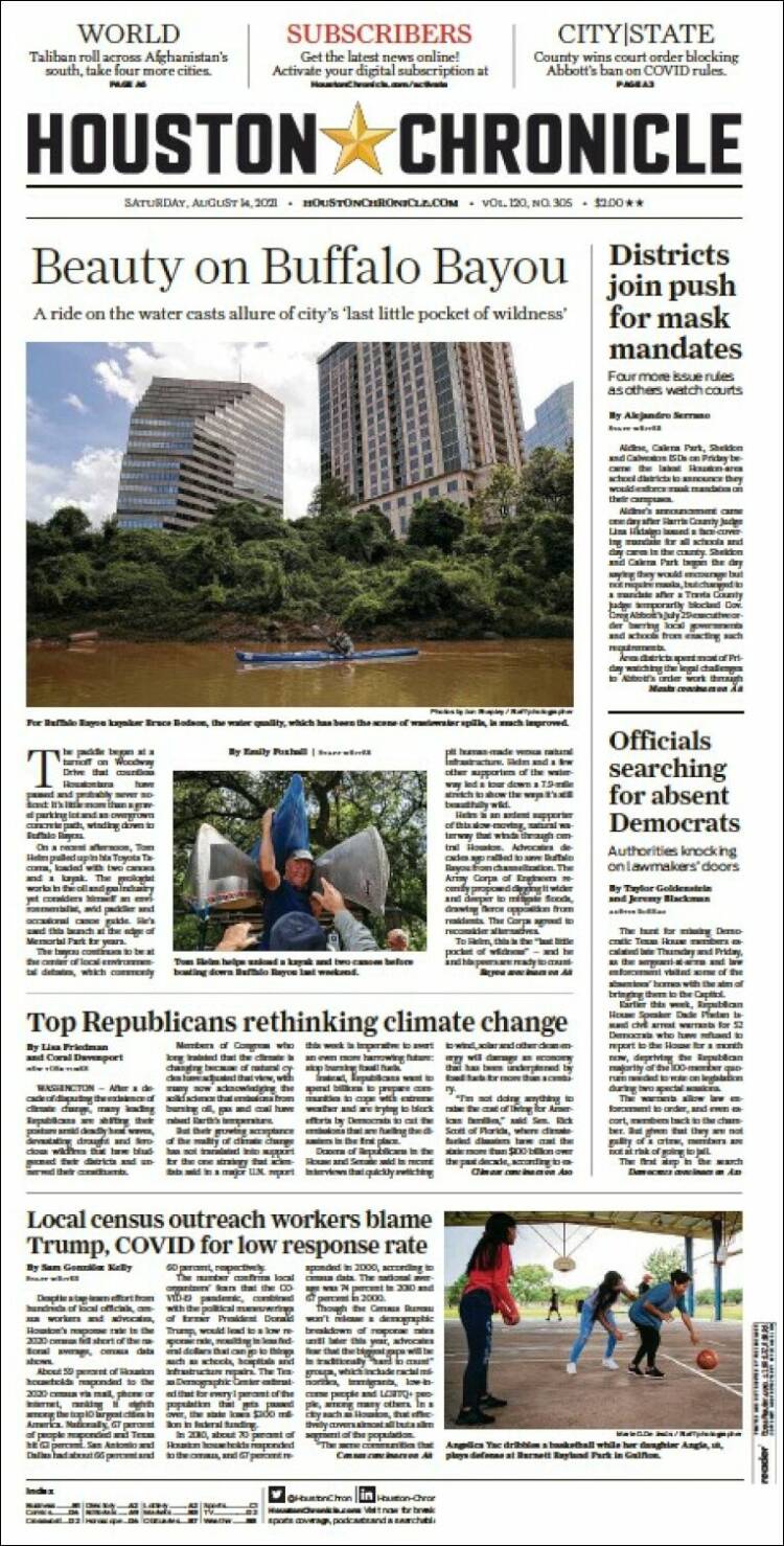 Portada de Houston Chronicle (USA)