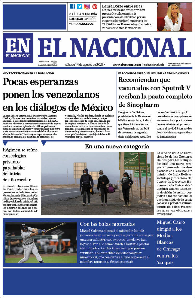 Portada de El Nacional (Venezuela)