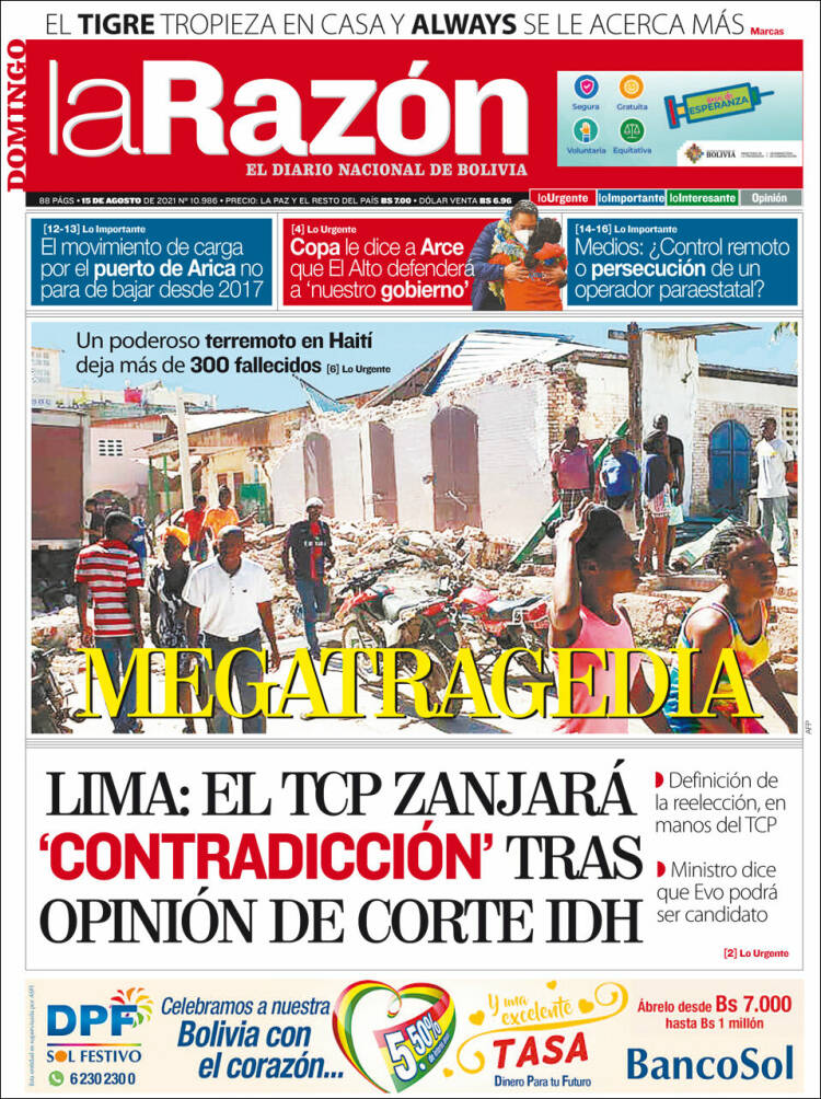 Portada de La Razón (Bolivia)