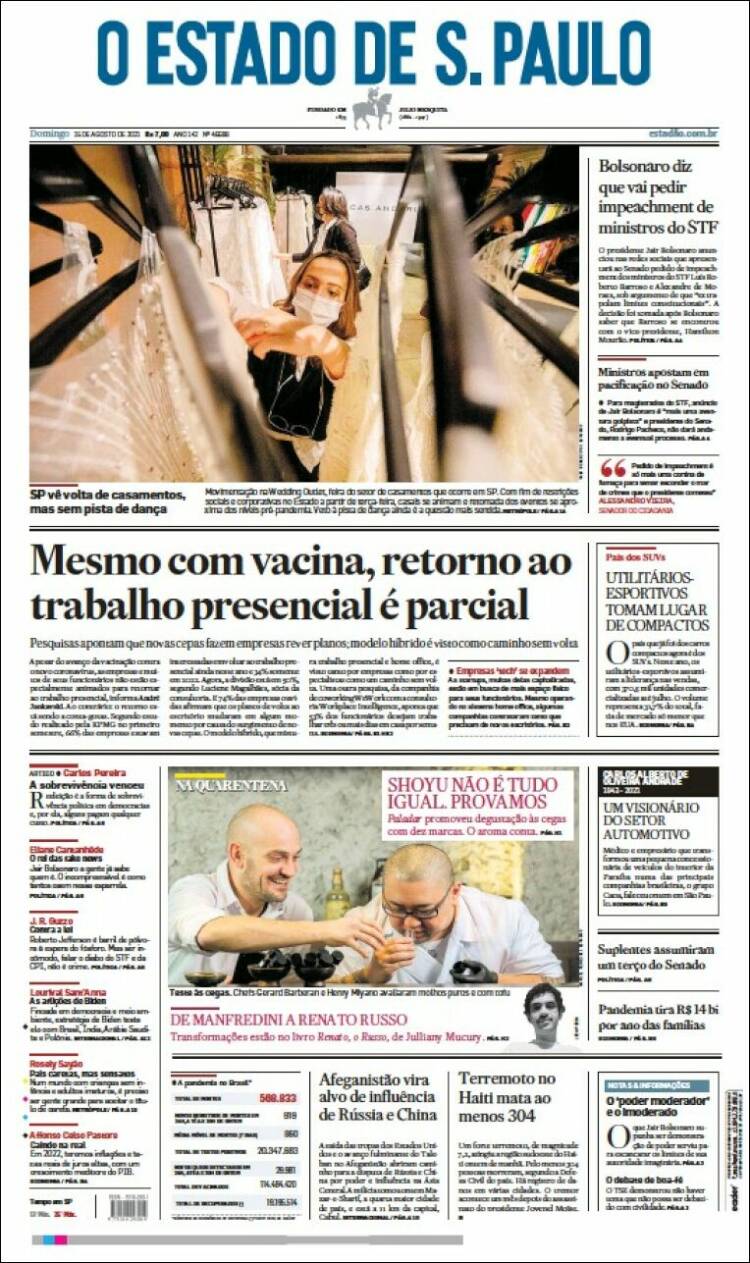 Portada de O Estado de São Paulo (Brasil)