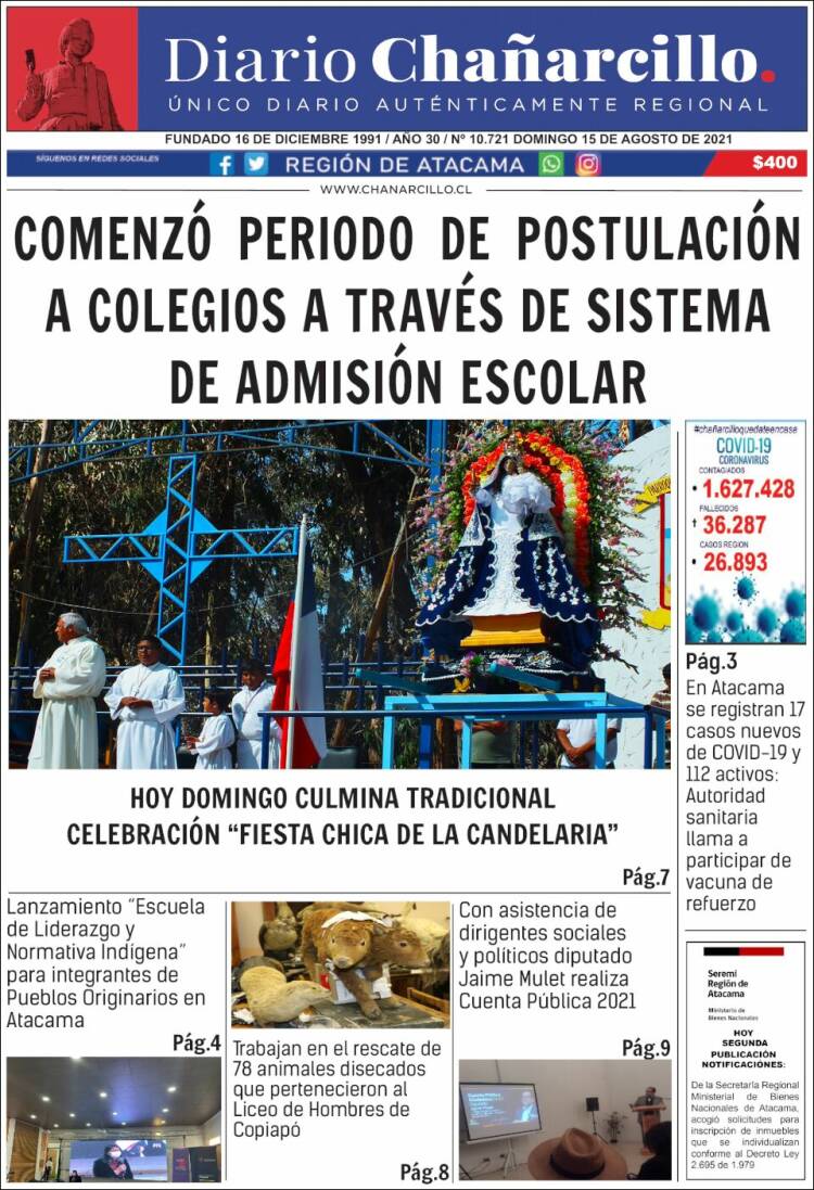 Portada de Diario Chañarcillo (Chile)