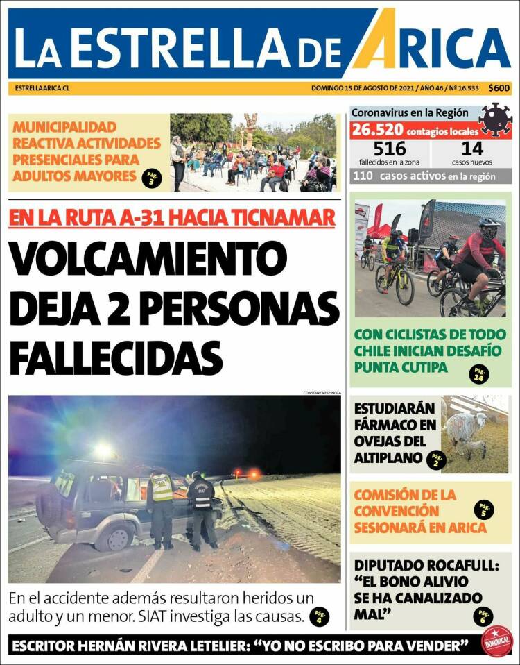Portada de La Estrella de Arica (Chile)
