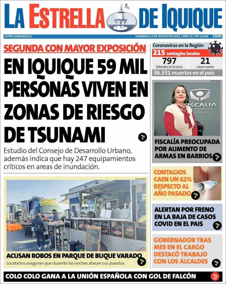 Portada de La Estrella de Iquique (Chile)