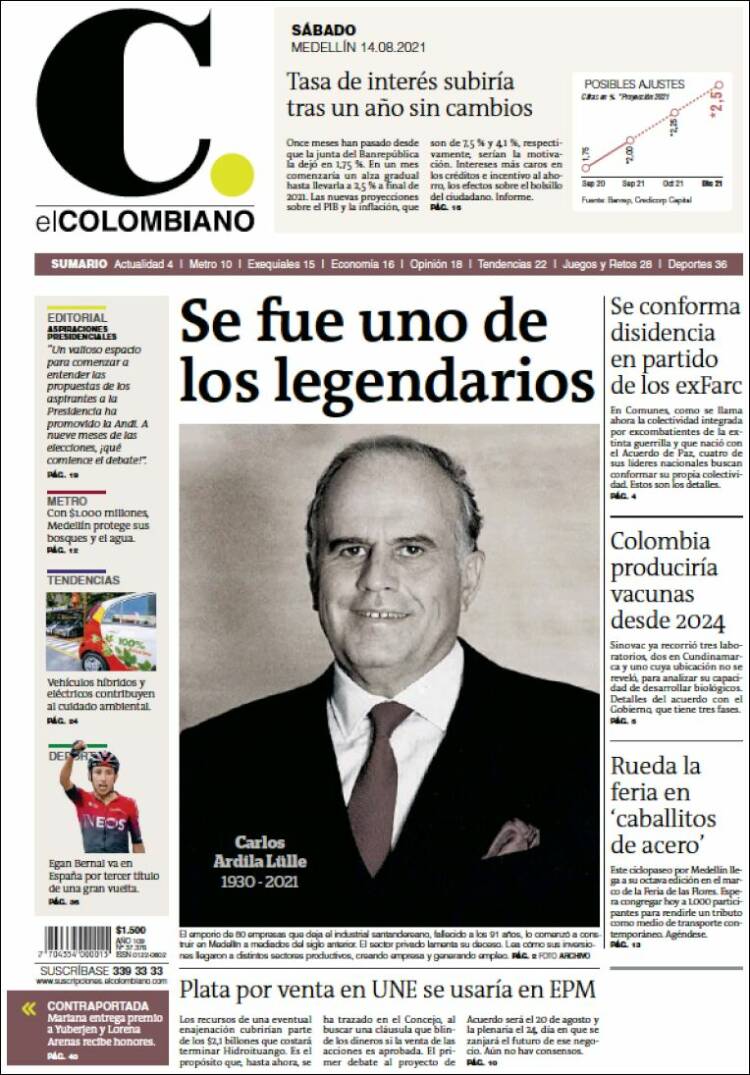 Portada de El Colombiano (Colombia)