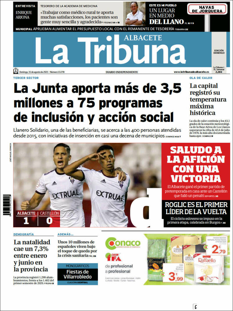 Portada de La Tribuna de Albacete (España)