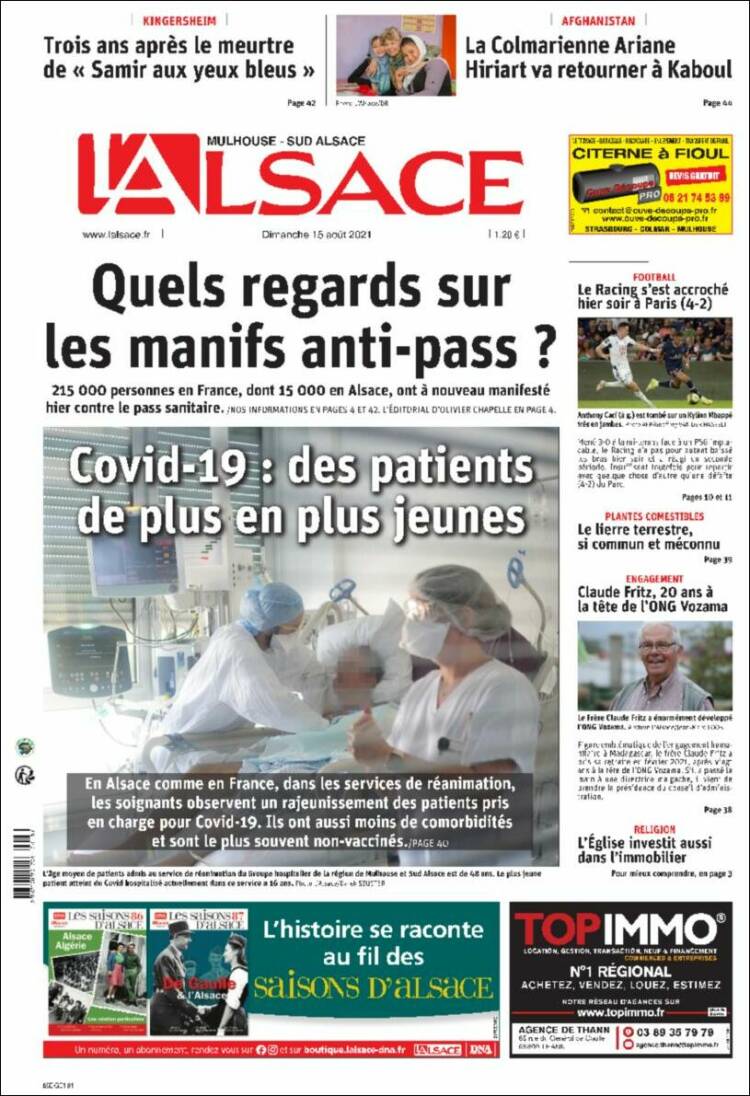 Portada de Journal L'Alsace (Francia)