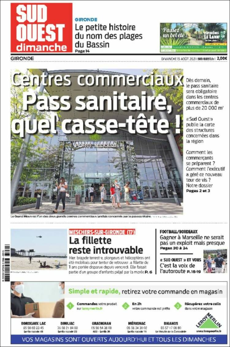 Portada de Sud Ouest (Francia)