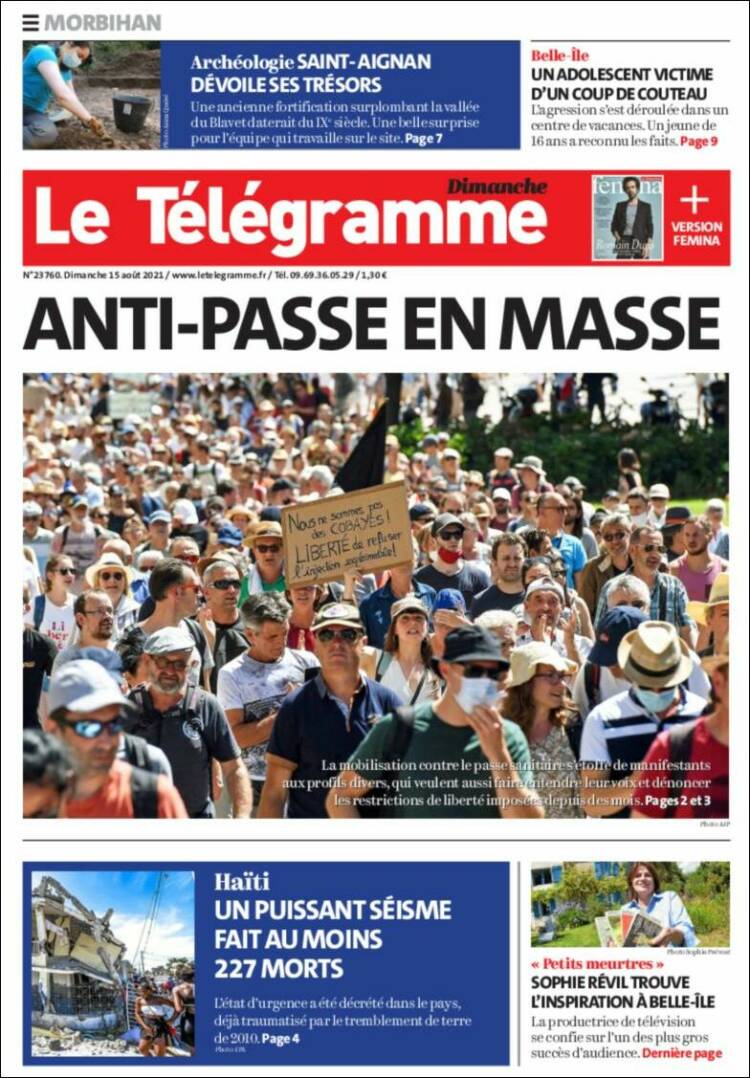 Portada de Télégramme (Francia)