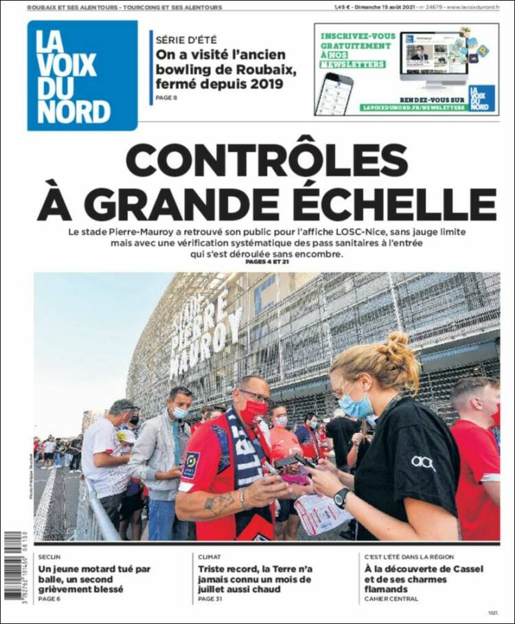 Portada de La Voix du Nord (Francia)