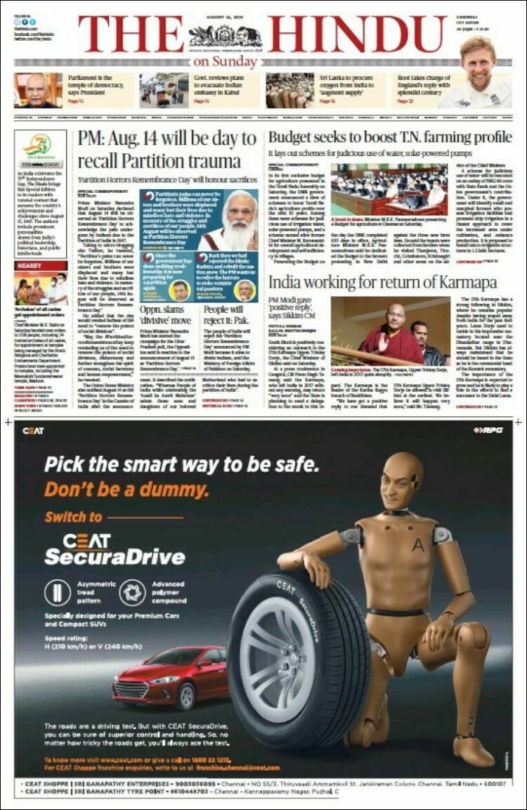 Portada de The Hindu (India)
