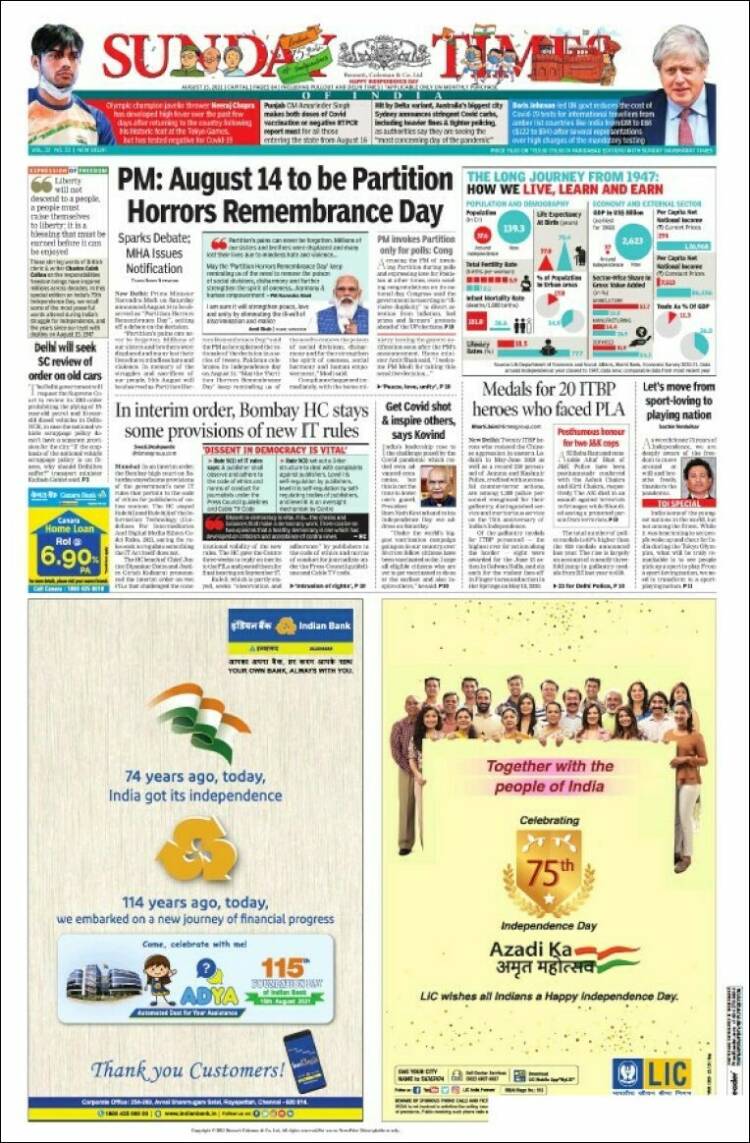 Portada de The Times of India (India)