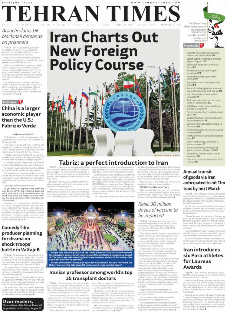 Portada de TehranTimes (Ir&aacute;n)