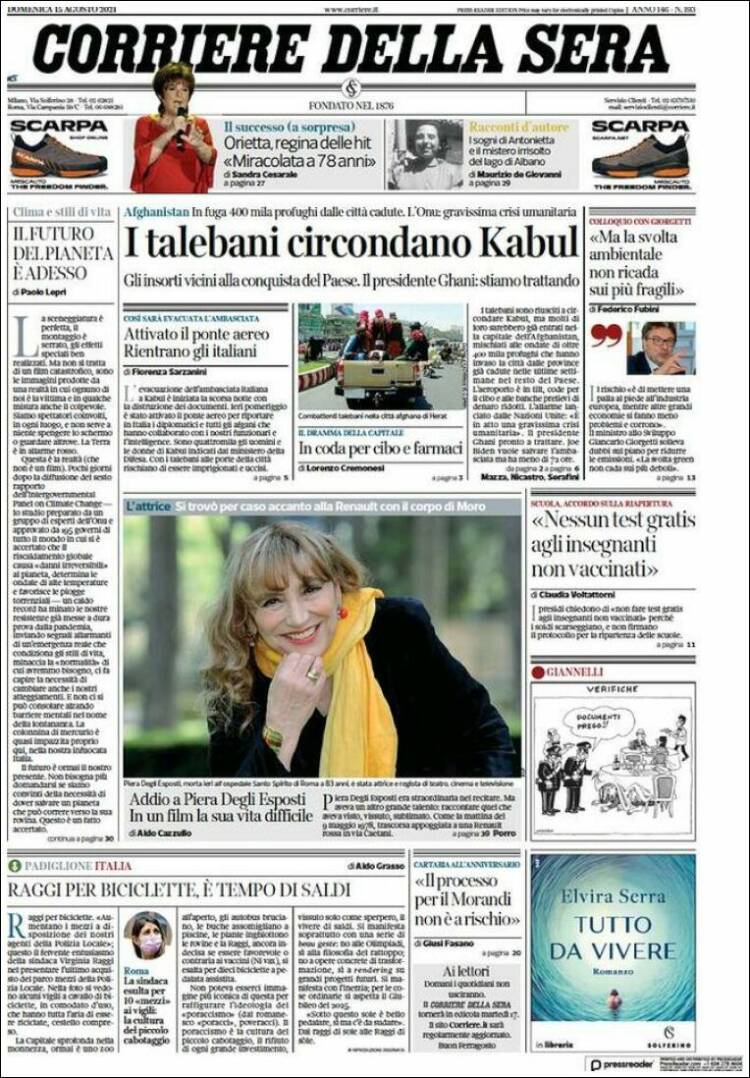 Portada de Corriere della Sera (Italia)