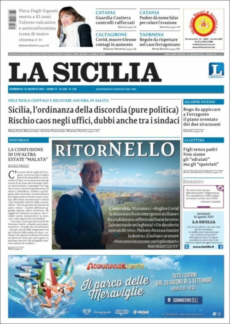 Portada de La Sicilia (Italia)