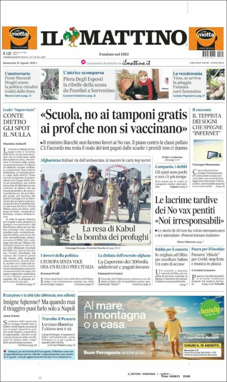 Portada de Il Mattino (Italia)