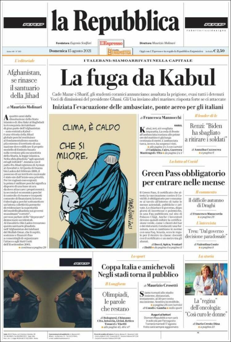 Portada de La Repubblica (Italia)