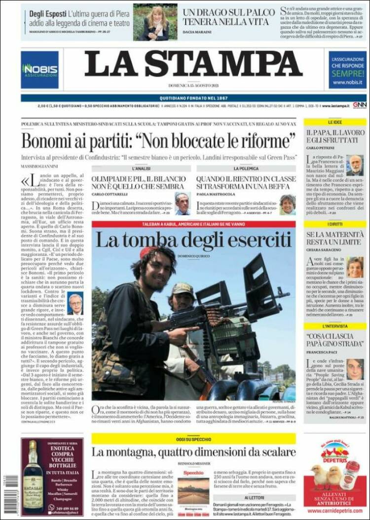 Portada de La Stampa (Italia)