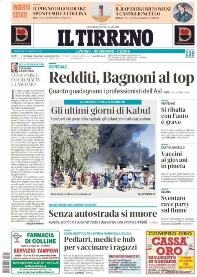 Portada de Il Tirreno (Italia)