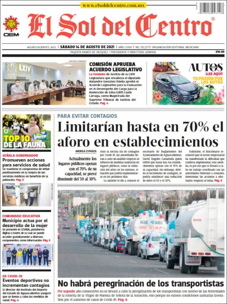 Portada de El Sol del Centro (M&eacute;xico)