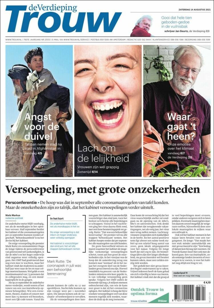Portada de Trouw (Pa&iacute;ses Bajos)