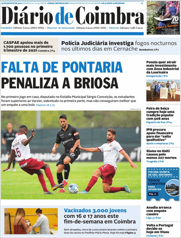 Portada de Diário de Coimbra (Portugal)