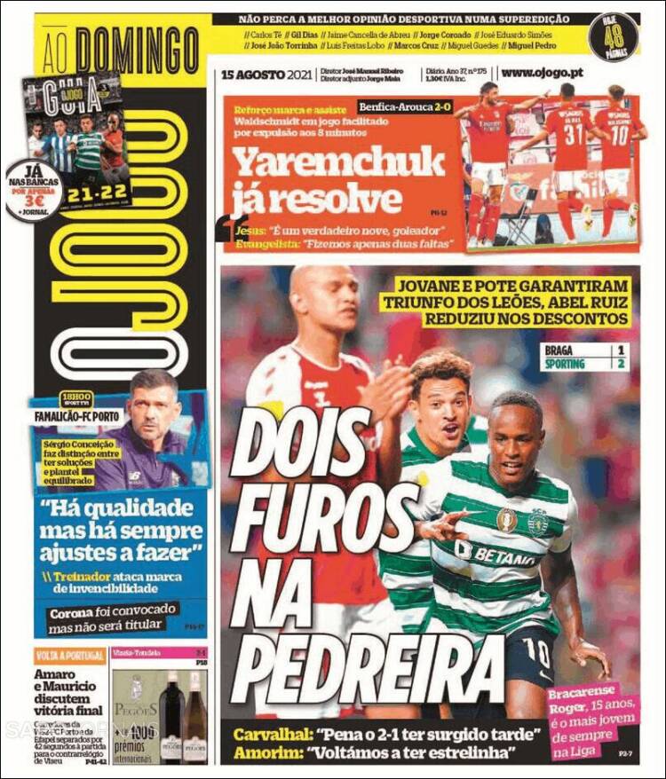 Portada de O Jogo (Portugal)