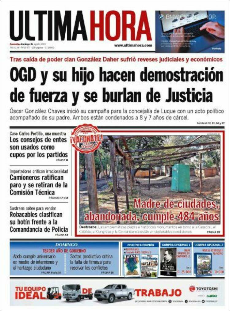 Portada de Última Hora (Paraguay)