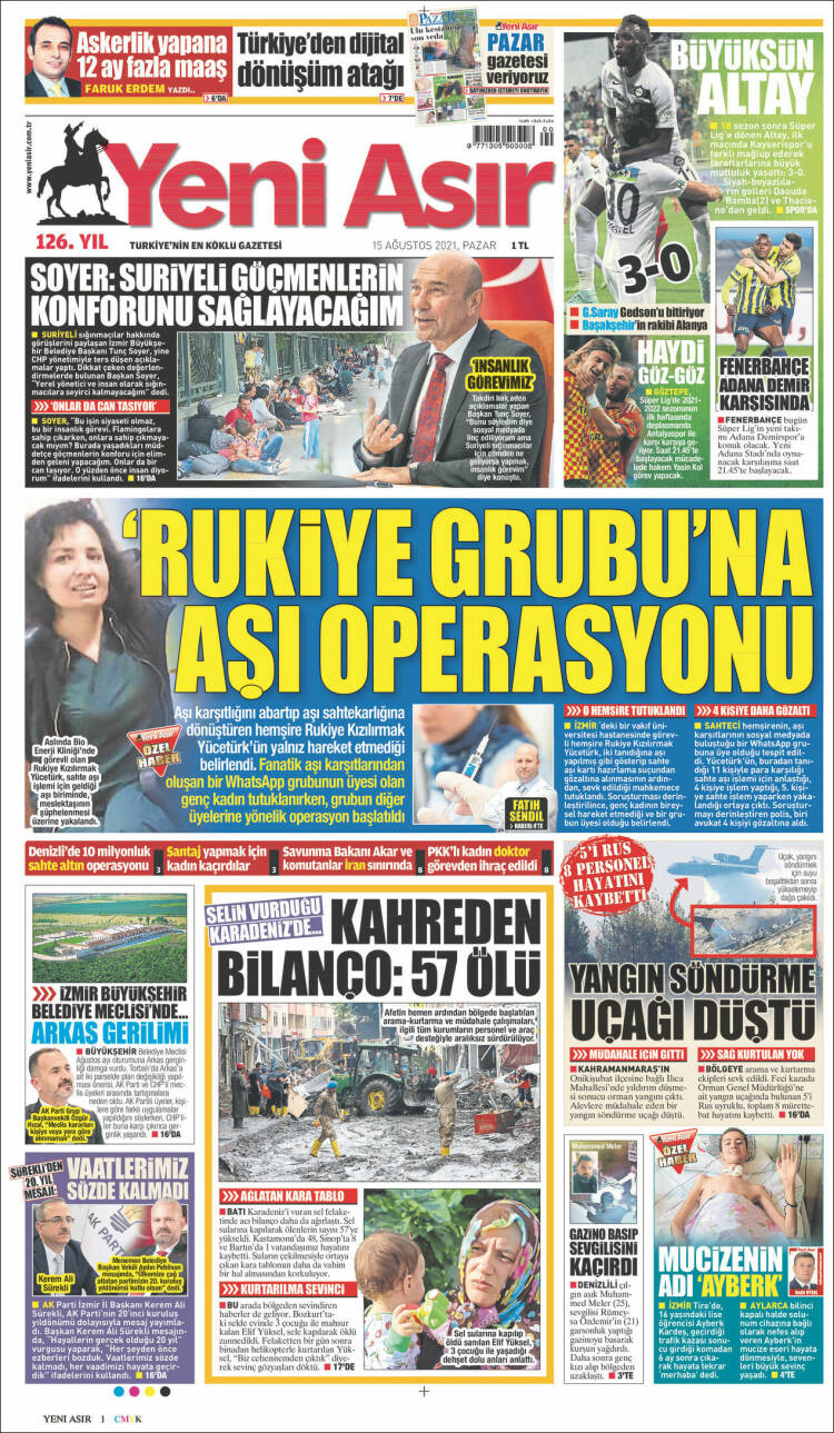 Portada de Yeni Asır (Turqu&iacute;a)