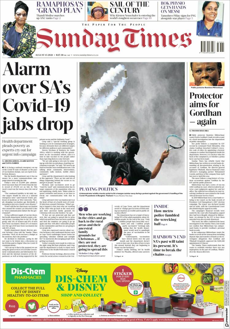 Portada de The Times (Sud&aacute;frica)
