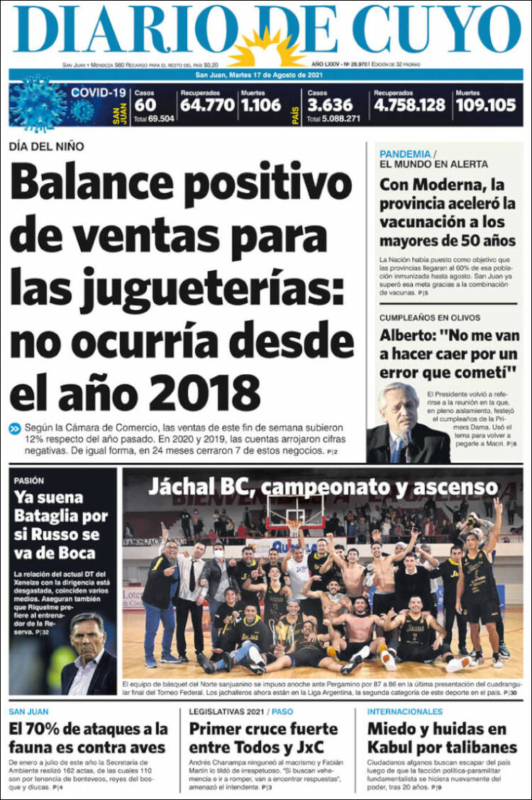 Portada de Diario de Cuyo (Argentina)
