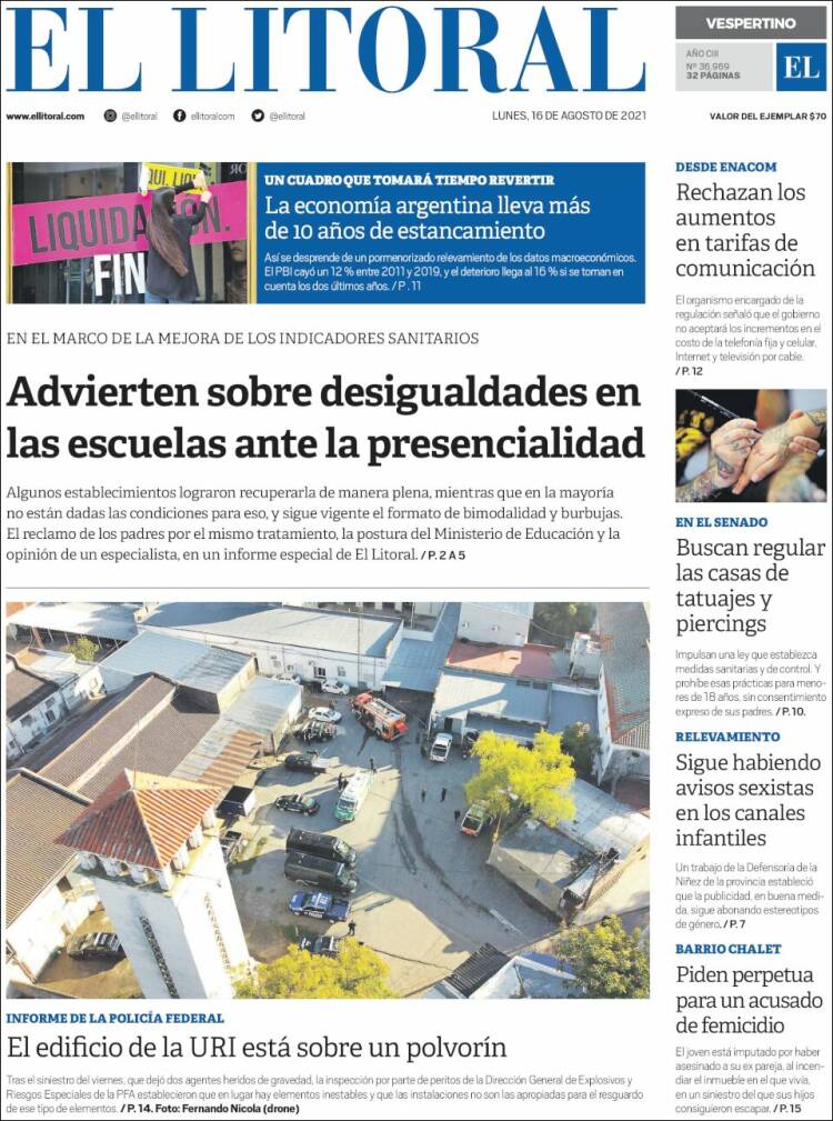 Portada de Diario El Litoral (Argentina)