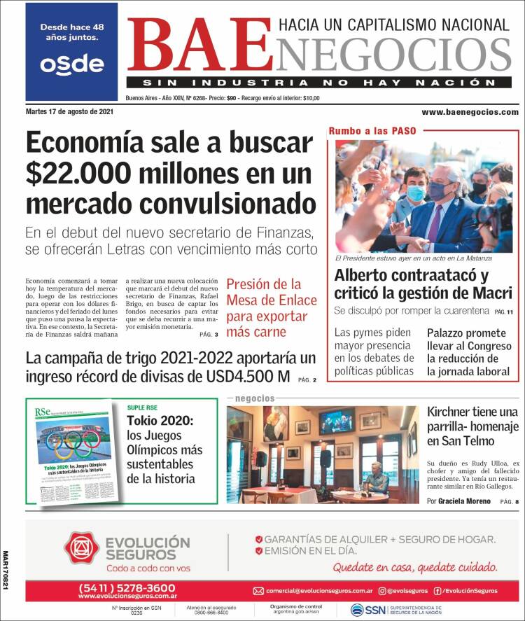 Portada de Buenos Aires Económico (Argentina)