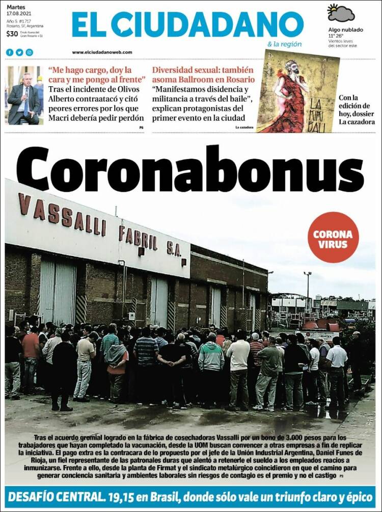 Portada de Diario El Ciudadano (Argentina)