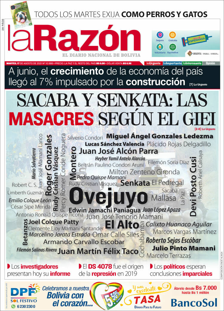 Portada de La Razón (Bolivia)